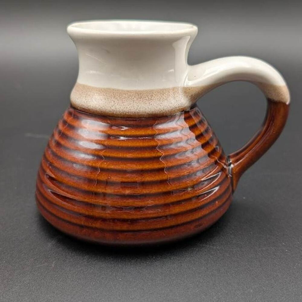 Vintage Fat Bottom Travel Coffee Mug Non-slip Ceramic Brown White Glossy 16 oz